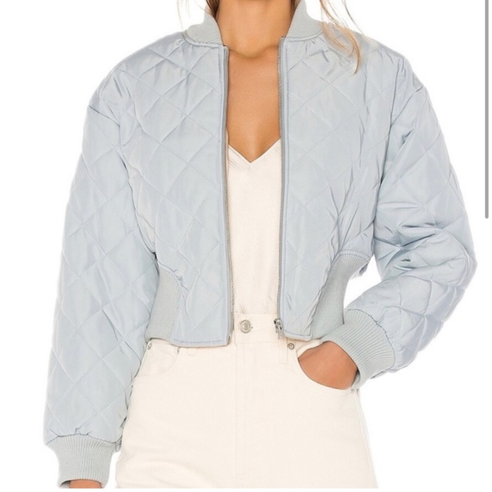 LPA Riley Baby Blue Pastel Quilted Cropped Puffer Bomber Jacket - NWT